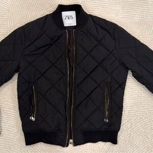 Zara Men's Quilted Black Bomber Jacket